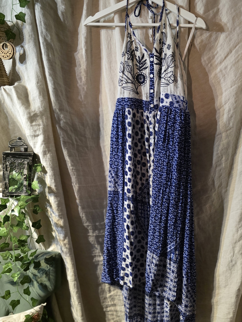Boho Blue and White Maxi Dress
